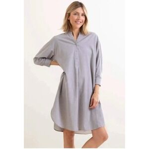 NWT Mer Sea Essential Shirt Dress Womens L/XL Gray Cotton Blend Collared Pockets